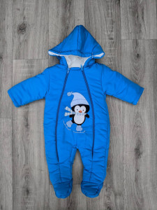 Человечек комбинезон Burak Baby "Пингвин" синий, мальчик 6-9 месяцев