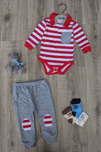 Комплект Murat Baby "Полосатый", красный, мальчик 3-6-9-12 месяцев
