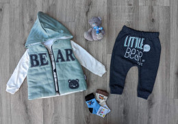 Костюм Minice "Bear", бирюзовый, мальчик 6-12-18 месяцев