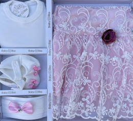 Комплект Baby Biss "Цветочки" белый с розовым, девочка 0-6 месяцев