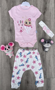 Комплект Teddy "Морской" розовый, девочка 3-6-9-12 месяцев