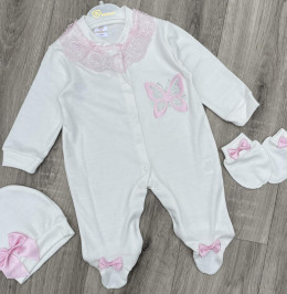 Человечек Minilove «Бабочка» бело-розовый, девочка 0-3-6 месяцев
