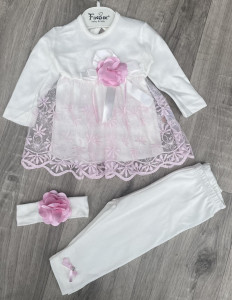Комплект Findik «Трояндочка» біло-рожевий, дівчинка 3-6-9 місяців