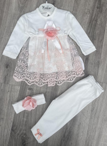 Комплект Findik «Трояндочка» біло-персиковий, дівчинка 3-6-9 місяців