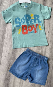 Костюм Minitini Baby «Super Boy» зелёный, мальчик 1-2-3-4 года