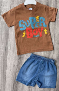 Костюм Minitini Baby «Super Boy» коричневый, мальчик 1-2-3-4 года
