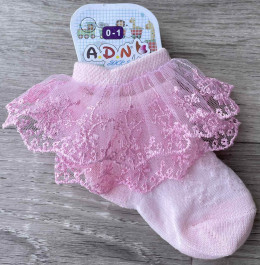 Носочки ADN «Кружево» розовый, девочка 0-12 месяцев