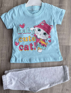 Костюм Mini Mika "Baby cute cat!" бірюзовий, дівчинка 9-12-18-24 місяців