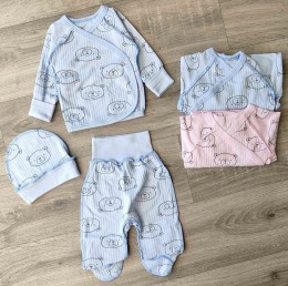 Комплект "Мишка" голубой и розовый, мальчик-девочка 0-3 месяцев