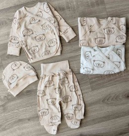 Комплект "Мишка" бежевый и белый  ,книсекс 0-3 месяцев