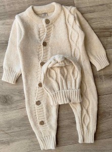 Чоловічок Crico mer "Ромбік+смужки" бежевий, унісекс 3-6-9 місяців