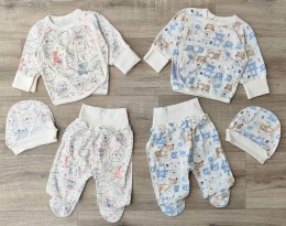 Комплект "Мишка+кішка" молочный микс рисунков, унисекс 0-3 месяцев