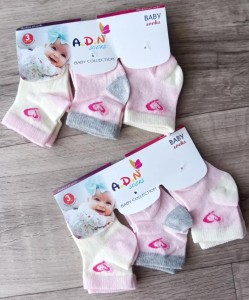 Носочки ADN "Сердечки" разные цвета, девочка 0-3 месяцев