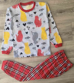 Пижама "Котята" серая, девочка 6-7-8 лет