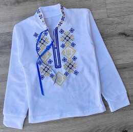 Вишиванка "Українець" біла з блакитним, хлопчик 7-8-9 років
