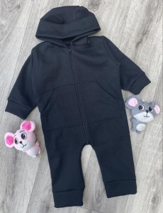 Ромпер «Однотонный» черный, мальчик 6-9-12-24 месяцев