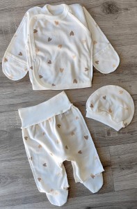 Комплект "Сердца", белый, девочка 0-3 месяцев