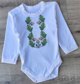 Боди «Желуди» белый, девочка 0-3-6-18 месяцев