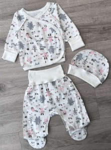 Комплект "Зайка + медведь" молочный микс рисунков, унисекс 0-3 месяцев