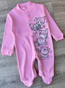 Чоловічок "Кошенята" рожевий, дівчинка 0-3-6-9 місяців