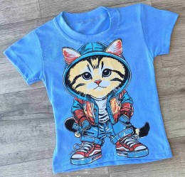 Футболка "Котик" голубой, мальчик 1,5-3-5-7-9  лет