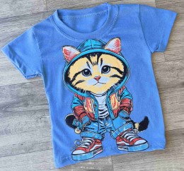 Футболка "Котик" синий, мальчик 1,5-3-5-7-9  лет