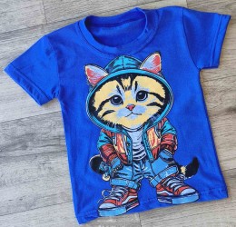 Футболка "Котик" синий(темный), мальчик 1,5-3-5-7-9  лет