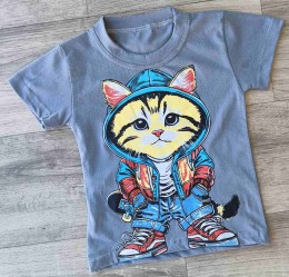 Футболка "Котик" серый(графитовый), мальчик 1,5-3-5-7-9  лет