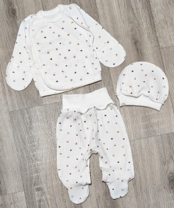 Комплект "Сердечка" молочный, девочка 0-3 месяцев