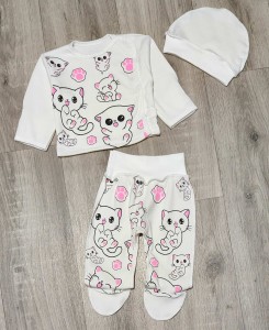 Комплект "Котики» белый, девочка 0-3 месяцев