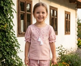 Вышиванка "Украиночка" персиковый, девочка 4-5-6-7-8-9 лет