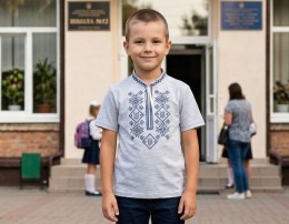 Вышиванка "Украинец" серый2, мальчик 5-6-7-8-9 лет