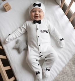 Человечек Waffle "Усы" белый , мальчик 0-3-6 месяцев