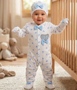 Человечек Waffle "Голубые коронки" белый , мальчик 0-3-6 месяцев