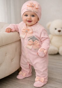 Человечек Waffle "Корона" персиковый , девочка 0-3-6 месяцев