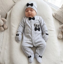 Человечек Waffle "Корона+принц" серый , мальчик 0-3-6 месяцев