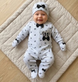 Человечек Waffle "Корона+принц" серый-черный , мальчик 0-3-6 месяцев