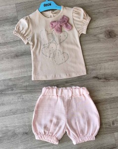 Костюм Deco "Бант+сердца" бежевый, девочка 9-12-18-24 месяцев