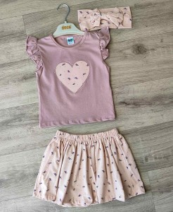 Костюм Deco «Сердце+цветочки» коричневый(терракотовый), девочка 2-3-4-5 лет