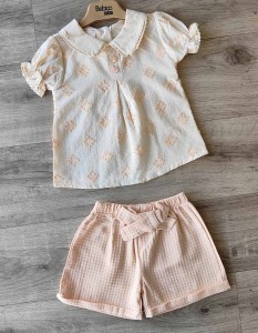 Костюм Bebico "Квадратики" персиковый, девочка 9-12-18-24 месяцев