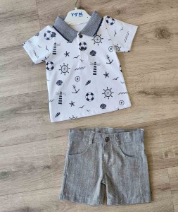Костюм Y.T.M "Якоря" серый, мальчик 1-2-3-4 лет