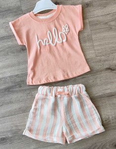 Костюм My Bella «Hello» персиковый, девочка 6-9-12-18 месяцев