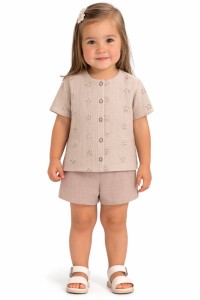 Костюм «Цветочки» бежевый, девочка 12-18-24-36 месяцев