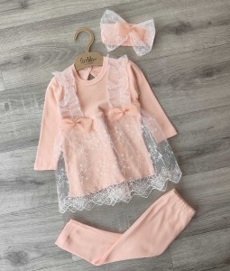 Комплект Findik "Бантики", персиковий, дівчинка 3-6-9 місяців