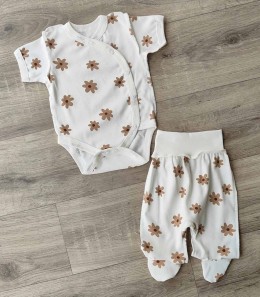 Комплект "Цветочки" молочный, девочка 0-3 месяцев