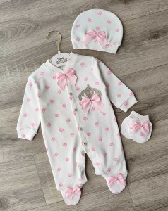 Чоловічок Waffle "Рожеві коронки" білий, дівчинка 0-3-6 місяців