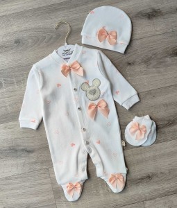 Человечек Waffle "Персиковые мышки" белый , девочка 0-3-6 месяцев