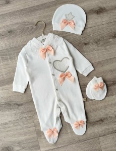 Чоловічок Waffle "Зірочка+серце" білий+персик, дівчинка 0-3-6 місяців