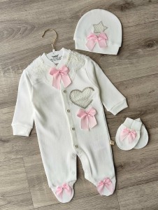 Чоловічок Waffle "Зірочка+серце" білий+рожевий, дівчинка 0-3-6 місяців