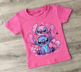 Футболка "Стич" малиновый, девочка 1,5-3-5-7-9  лет